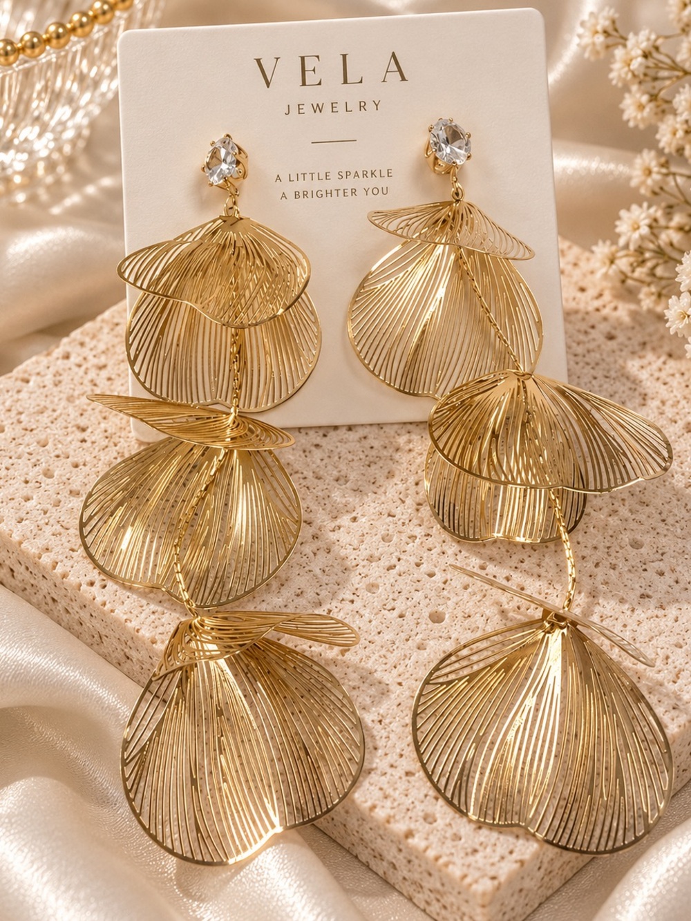 Gold Floral Drop Earrings